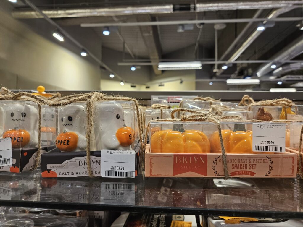 Halloween salt and pepper shakers in the shape of ghosts and pumpkins at TK Maxx