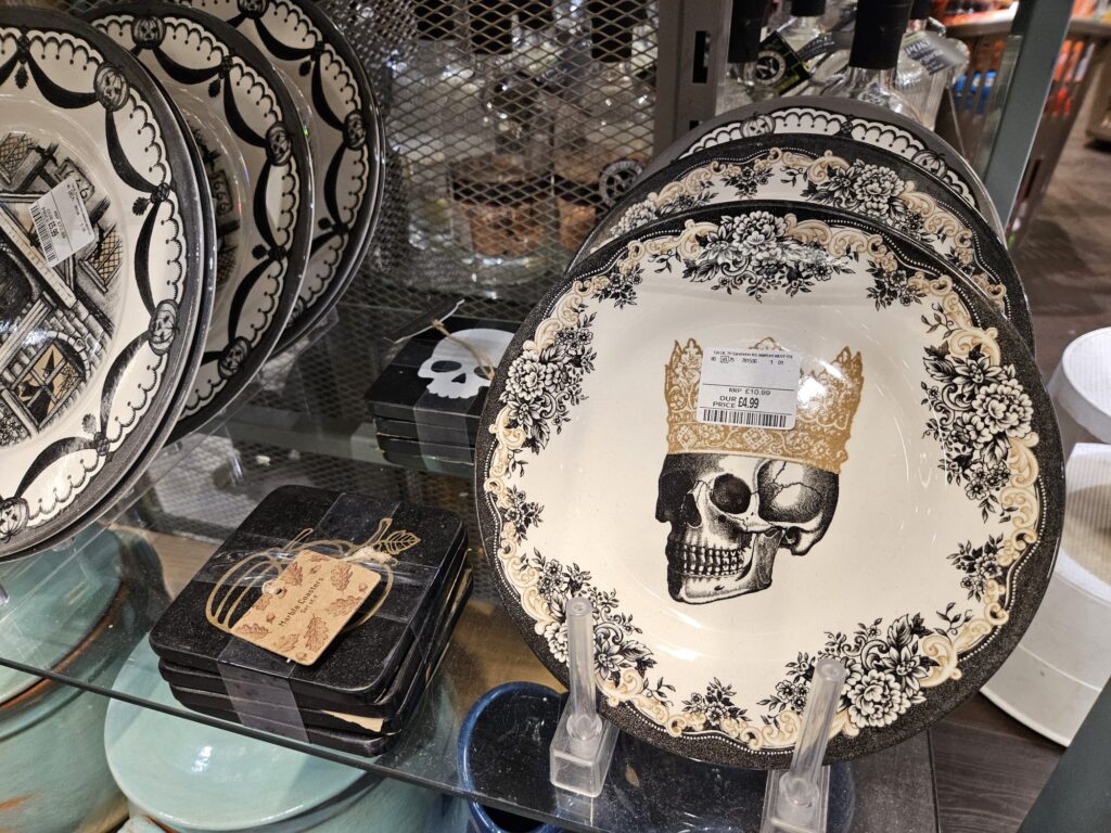 Black and white Halloween crockery for sale at TK Maxx