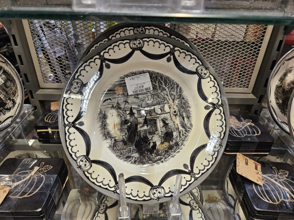 Black and white Halloween crockery for sale at TK Maxx